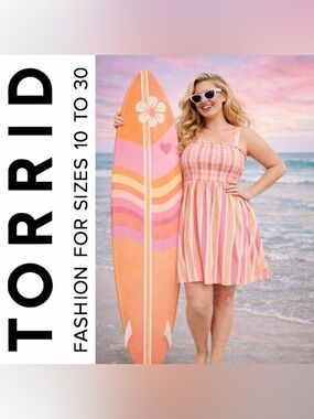 Torrid Pink & Orange Sherbet Stripe Smocked Mini Tube Dress, Large, NWT!
